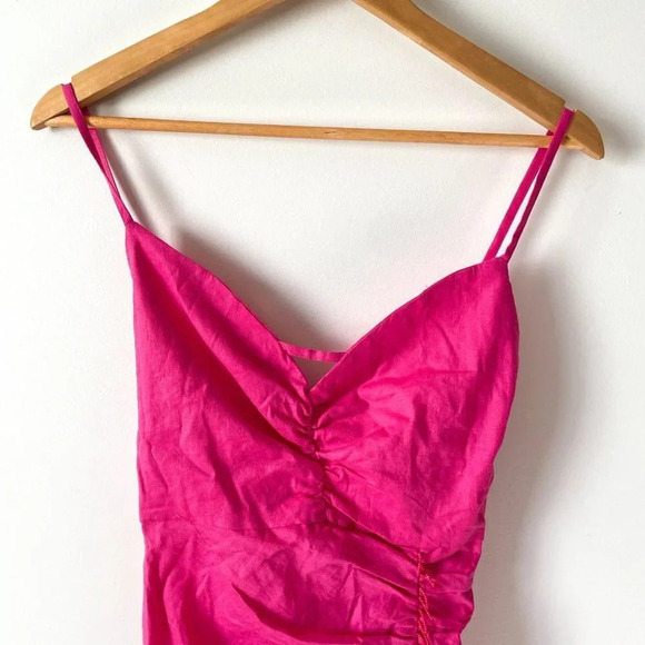 Zara Linen Blend Beaded Draped V Neck Mini Dress NWOT Size Small - Picture 7 of 12